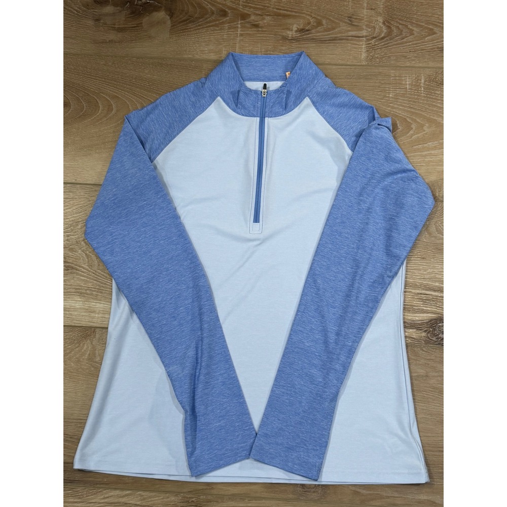 Straight Down Mens Medium Blue 1/4 Zip Performance‎ Pullover UPF 50 Golf Shirt